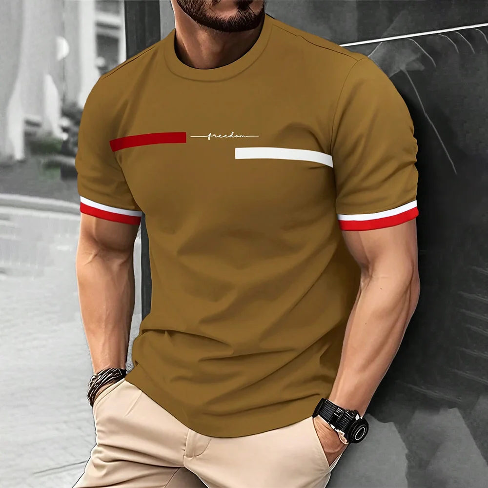 Camiseta para hombre, moda con estampado de letras a rayas 3D, tendencia Hip Hop, ropa de calle Harajuku, camisetas informales de gran tamaño con cuello redondo, camisetas de verano para hombre