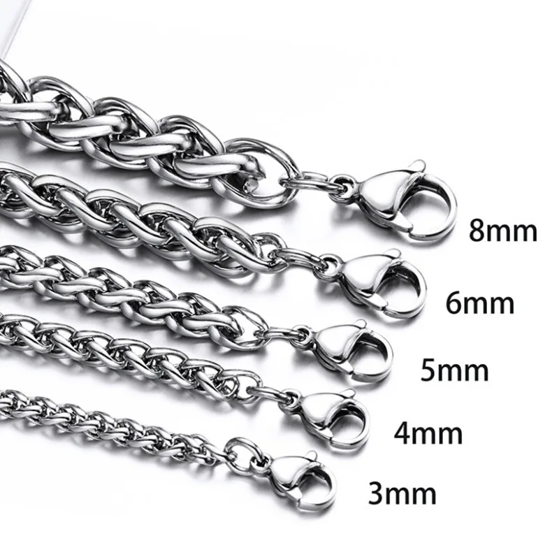 Naszyjnik ze stali nierdzewnej HNSP 3MM-8MM, skręcany łańcuszek typu rope, dla kobiet i mężczyzn, biżuteria na szyję.