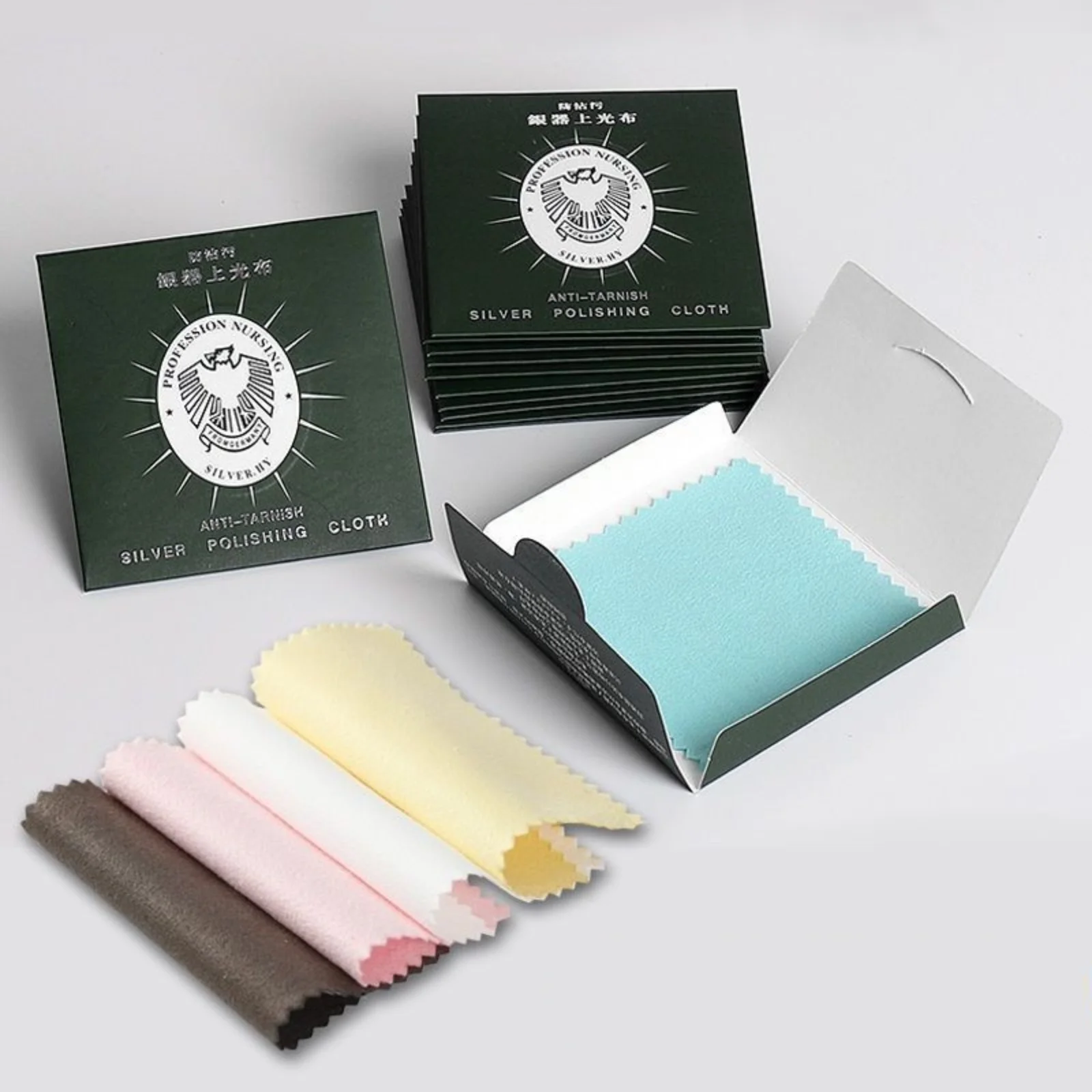 

10 шт., салфетки для полировки серебра, мягкая ткань для чистки ювелирных изделий для стерлингового серебра, золото, платины, индивидуальной упаковки, разные цвета