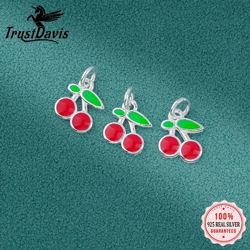 TrustDavis Real 925 Sterling Silver Cute Lovely Fruits Cherry Pendant Handmade Bracelet Necklace Accessories Fine Jewelry DZ1645