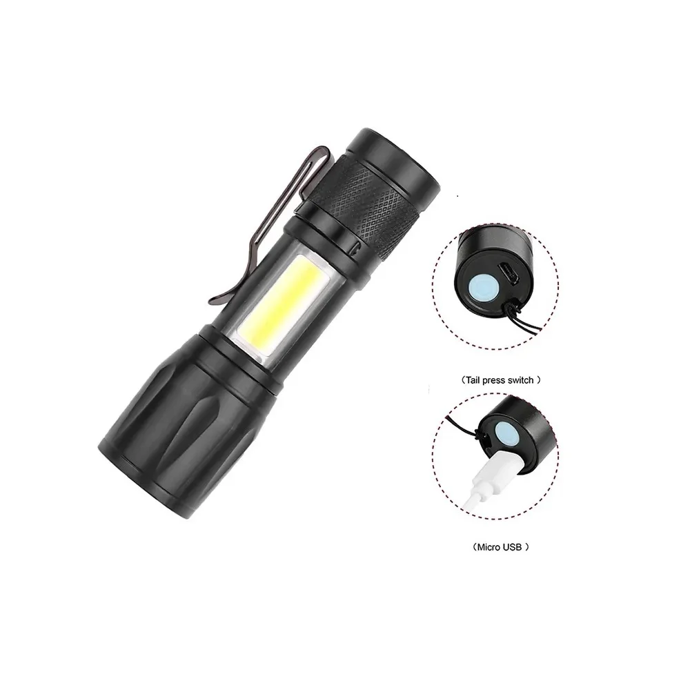 Portable Zoomable LED Flashlight Usb Rechargeable Mini Torch Lantern Emergency Outdoor Camping Flashlights Flash Light Cob Light