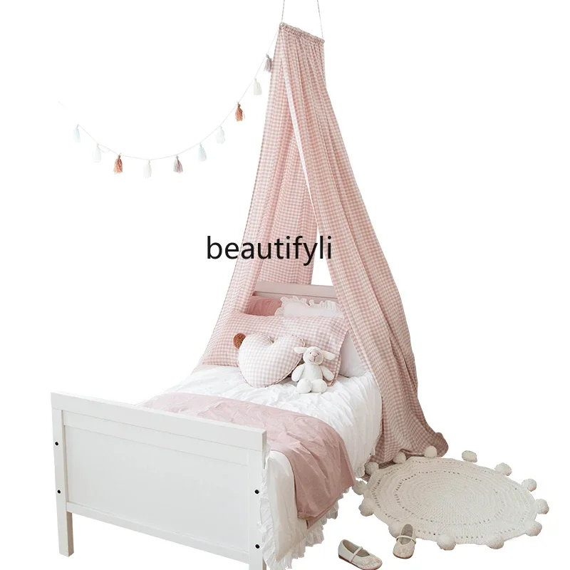 Household children's room bedroom decorative mantle tent pure cotton lattice bedside blackout gauze tent, suspended ceiling tent