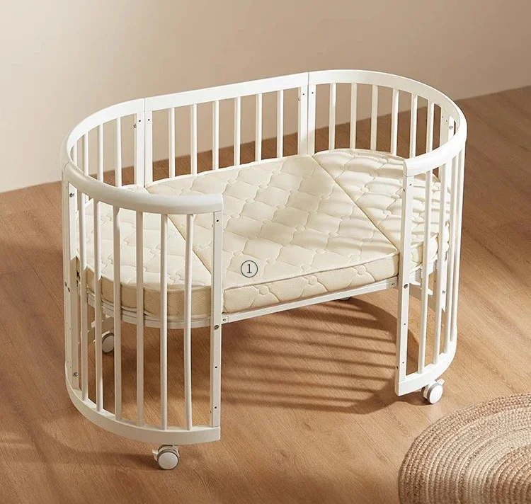 

Solid wood splicing large bed multi-functional movable baby small round bed 0-6 years old newborn bed cradle