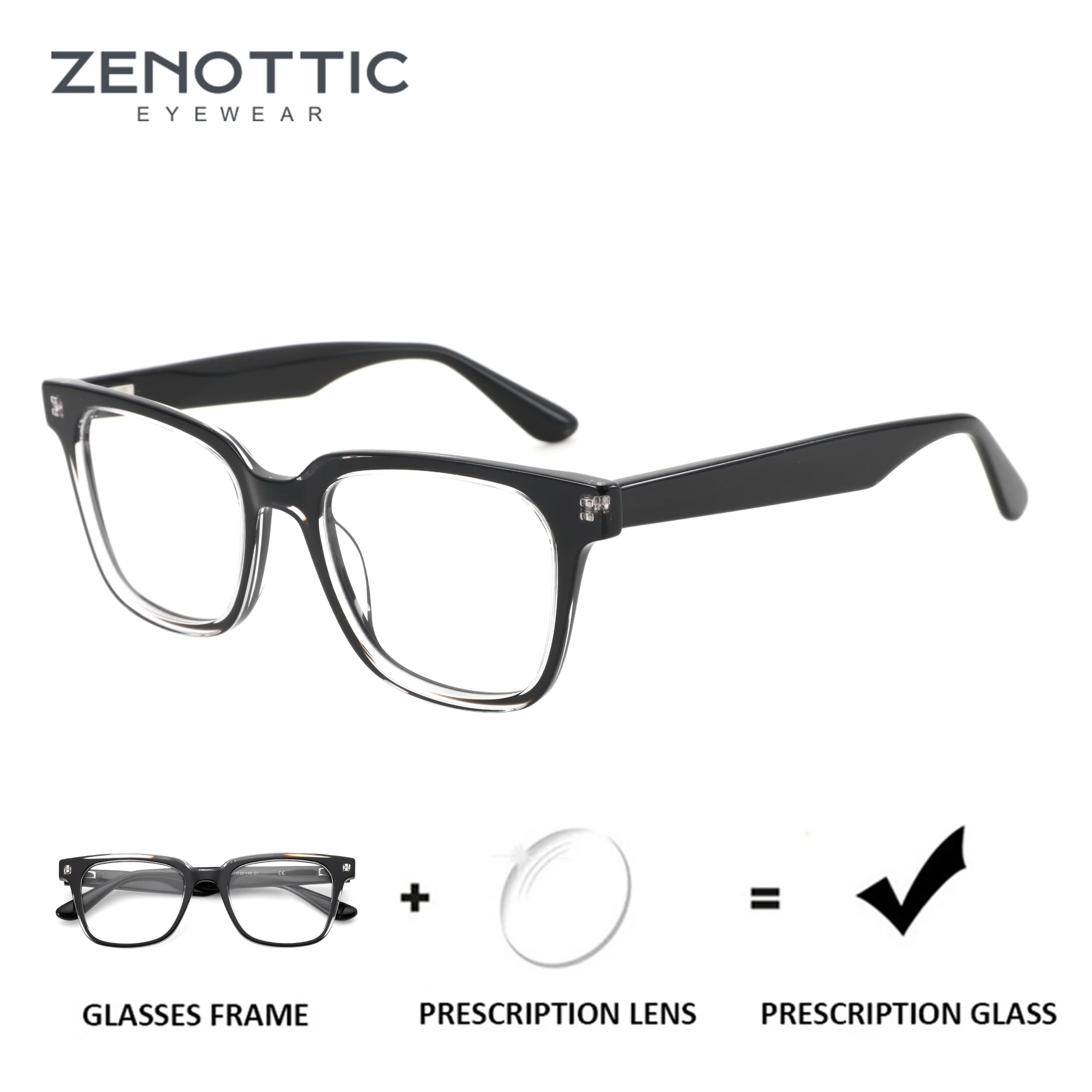 ZENOTTIC Handmade Acetate Square Graduated Glasses New Arrivals Men Myopia Prescription Eyeglass for Anti Blue Ray Photochromic