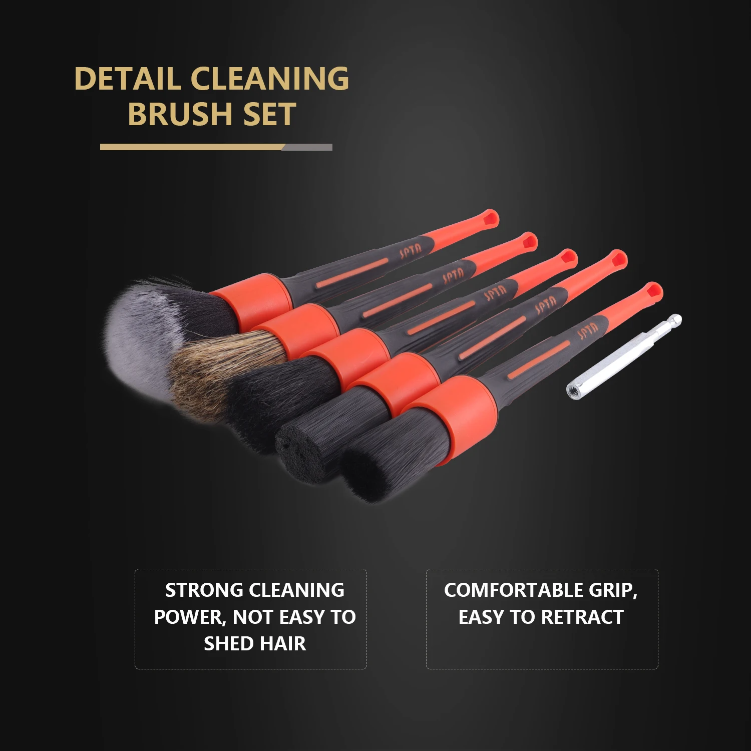 SPTA Car Detailing Brush Set, 7 Pack Soft Boar Hair Auto Detail Brush Kit For Automotive Elegant Surface Interior & Exterior