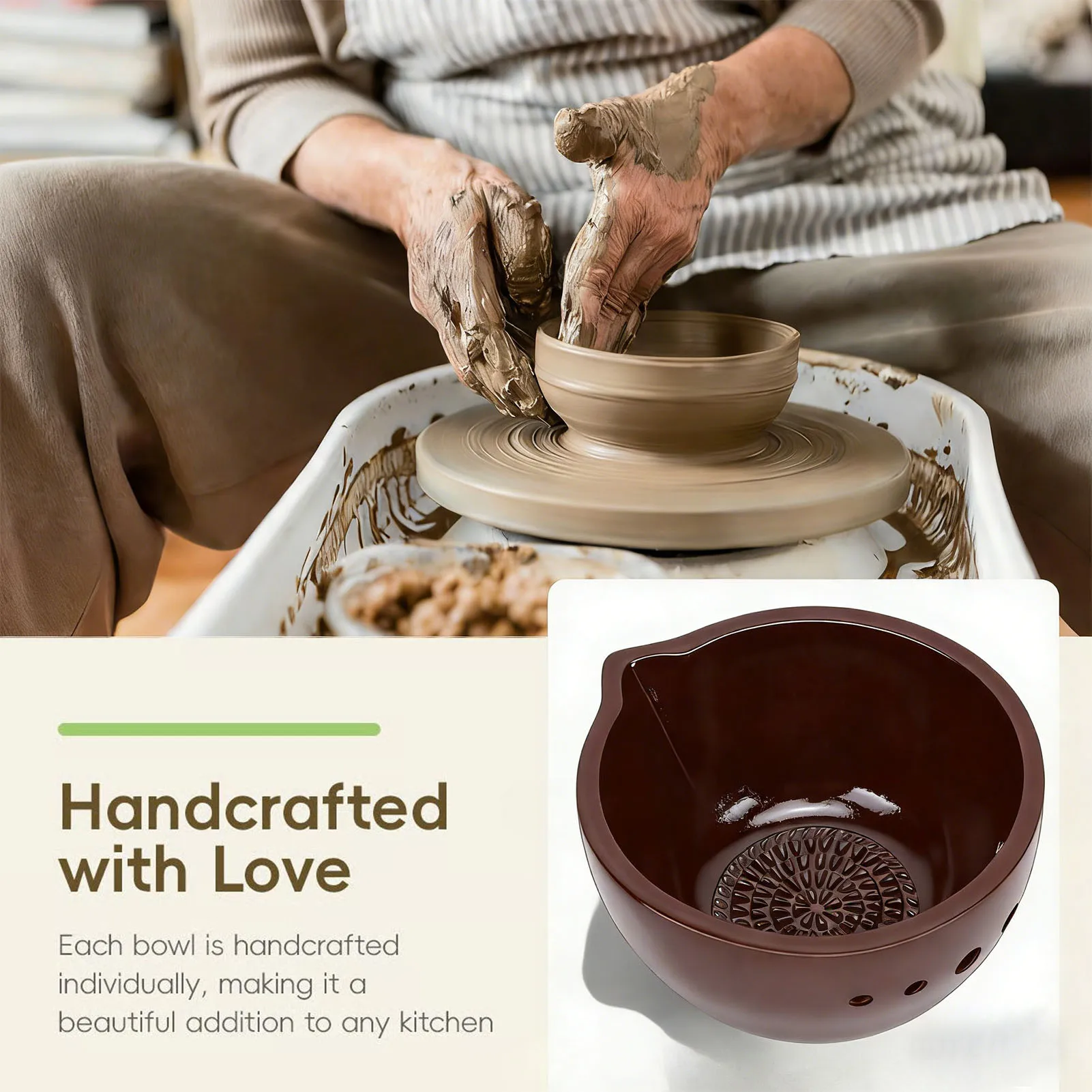 Garlic Grater Bowl Cameric 2 in 1 Stoneware Kitchen Prep Tool with 5 Hole Sizes Efficient Grating Brown Garlic Grater Bowl