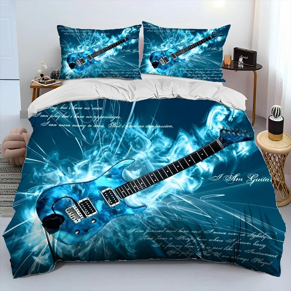 

3D Classical Guitar Electric Guitar Comforter Bedding Set,Duvet Cover Bed Set Quilt Cover Pillowcase,King Queen Size Bedding Set