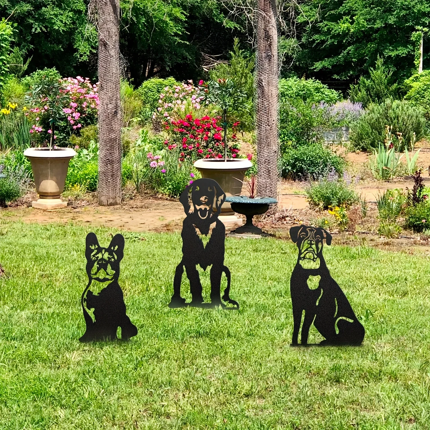 Psia metalowa sztuka rzeźby ogrodowe buldog francuski/Doberman Pinscher kołki na podwórku, dekoracje świąteczne wystrój ogrodu na podwórku