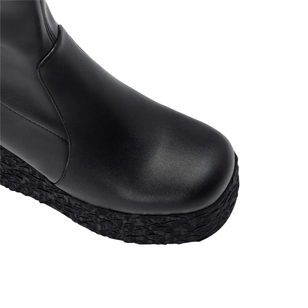 MILI-MIYA New Arrival Women Stretch Microfiber Ankle Boots Platform Super High Wedges Round Toe Zippers Plus Size 34-42 Handmade