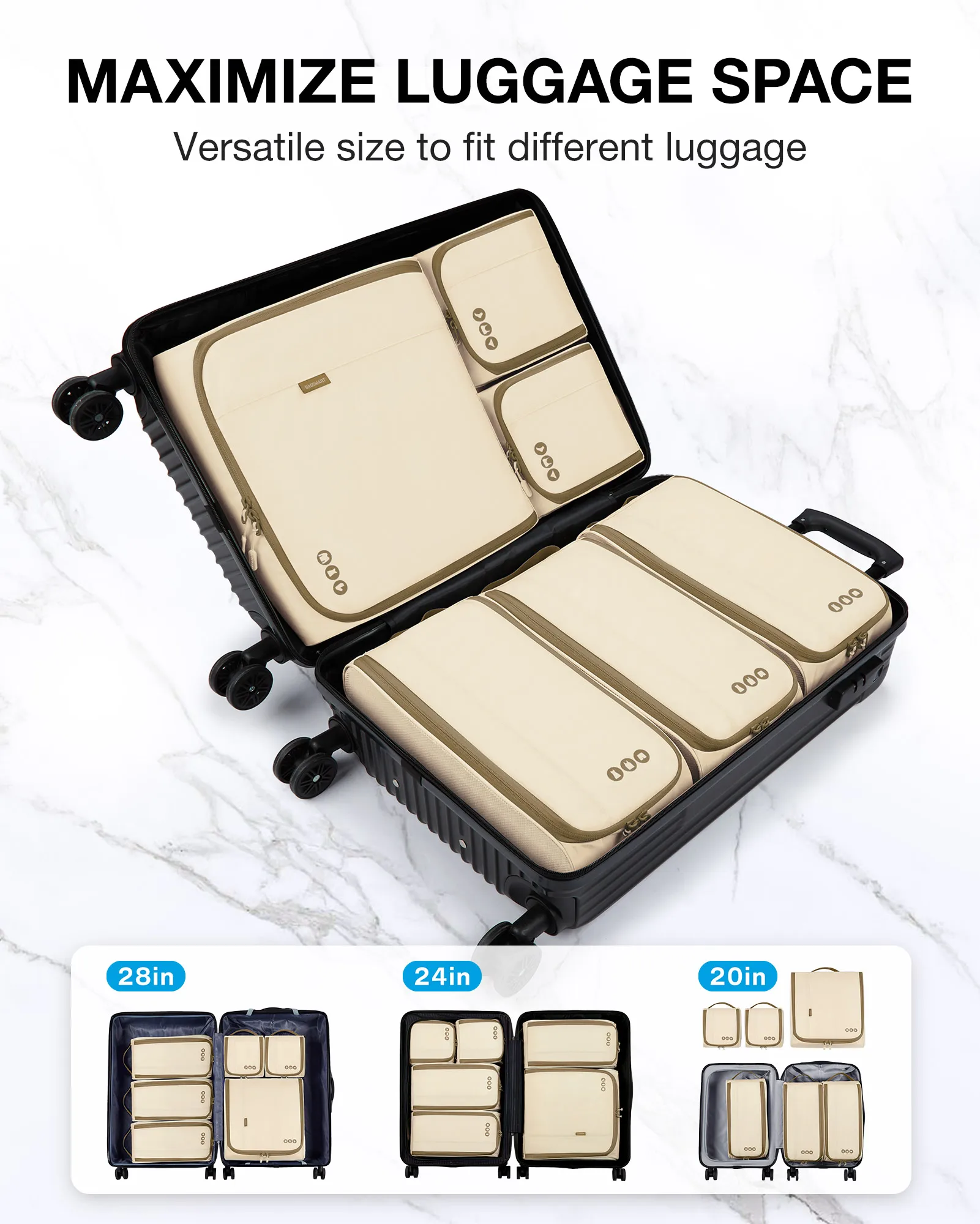 BAGSMART 6Pc Set Travel Organizer Storage Bags Packing Cubes Set Cases Portable Luggage Clothes Shoe Tidy Pouch Folding Suitcase