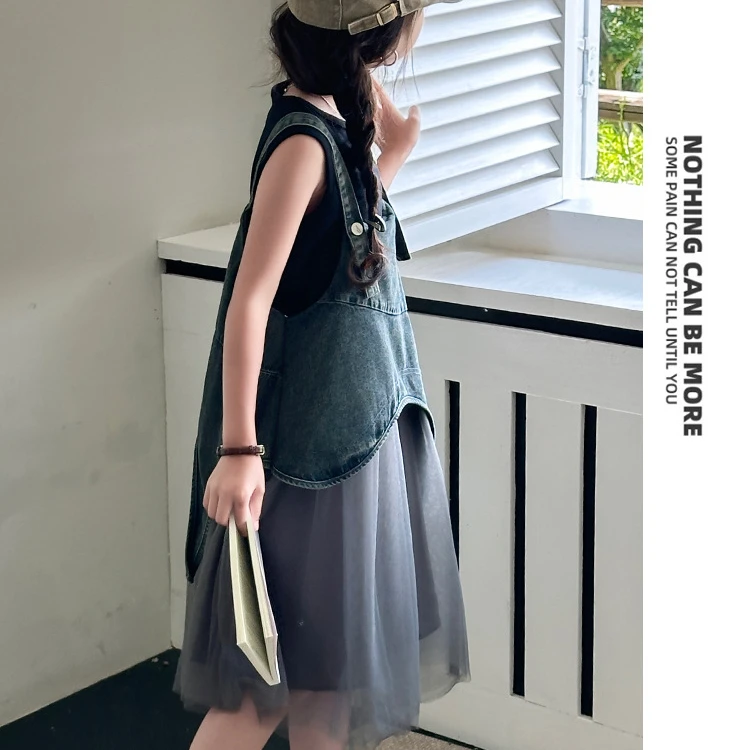 Girls Two-piece Set 2024 New Summer Childrens Clothing CuHK Childrens Summer Clothing Loose Vest Two-piece Set Leisure Simple image 6