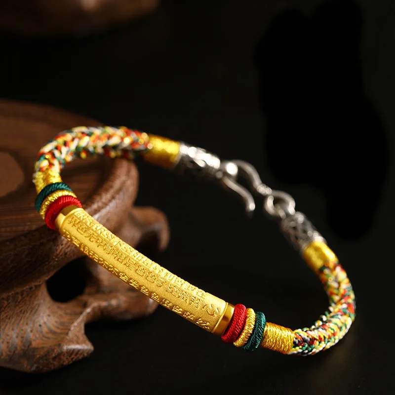 Prajna Sutra Bunte Seilarmbänder Herren Buddhismus Vintage Gewebter Talisman Armreifen Religiöses Paar Memorial Day Schmuck Geschenk