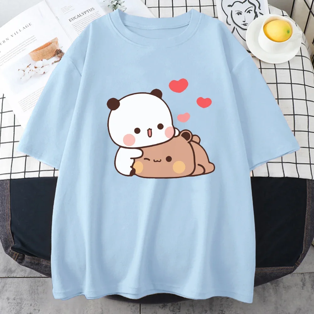 Cartoon Panda Bear Bubu and Dudu T Shirt EU Size 100% Cotton Women Tops Kawaii Printed Harajuku Ullzang Tees O-Neck Anime Female