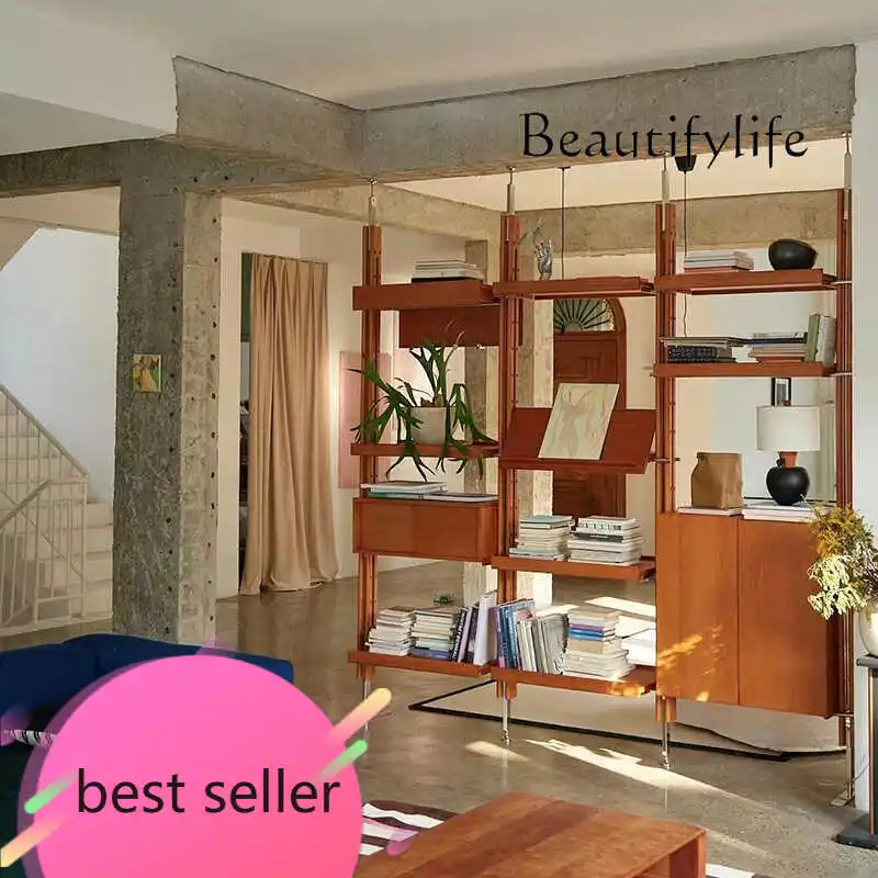 

F Pure Red Oak Non-punching Retro Wall Combination Shelf System Bookshelf TV Wall Hanging Indomitable Partition