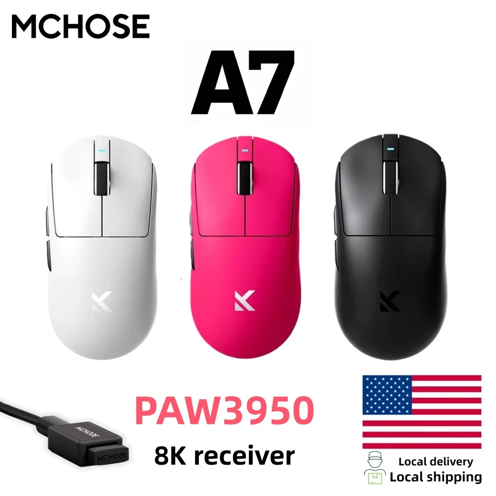 MCHOSE A7 Ultra Gaming Mouse 59g Lightweight Office Tri-Mode PAW3950 Dual 8K Polling Rate 42000 DPI 500mAh Ultra-low Latency