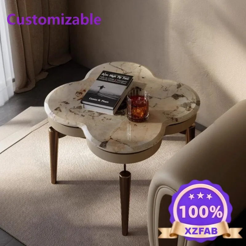 Factory Direct 2026 Living room sofa side few yellow bronze light luxury luxury stone net red side cabinet coffee table