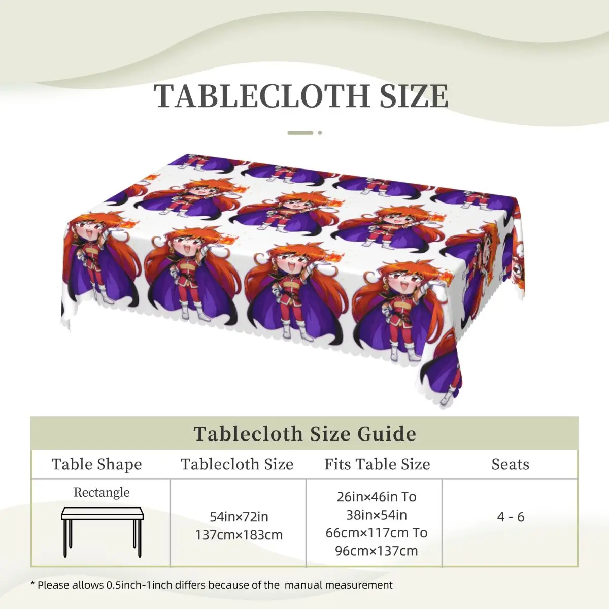 Lina Inverse Dragon Slave Slayers Custom Rectangular Tablecloth Oilproof Table Cover for Festival Party Decorations Table Cloth