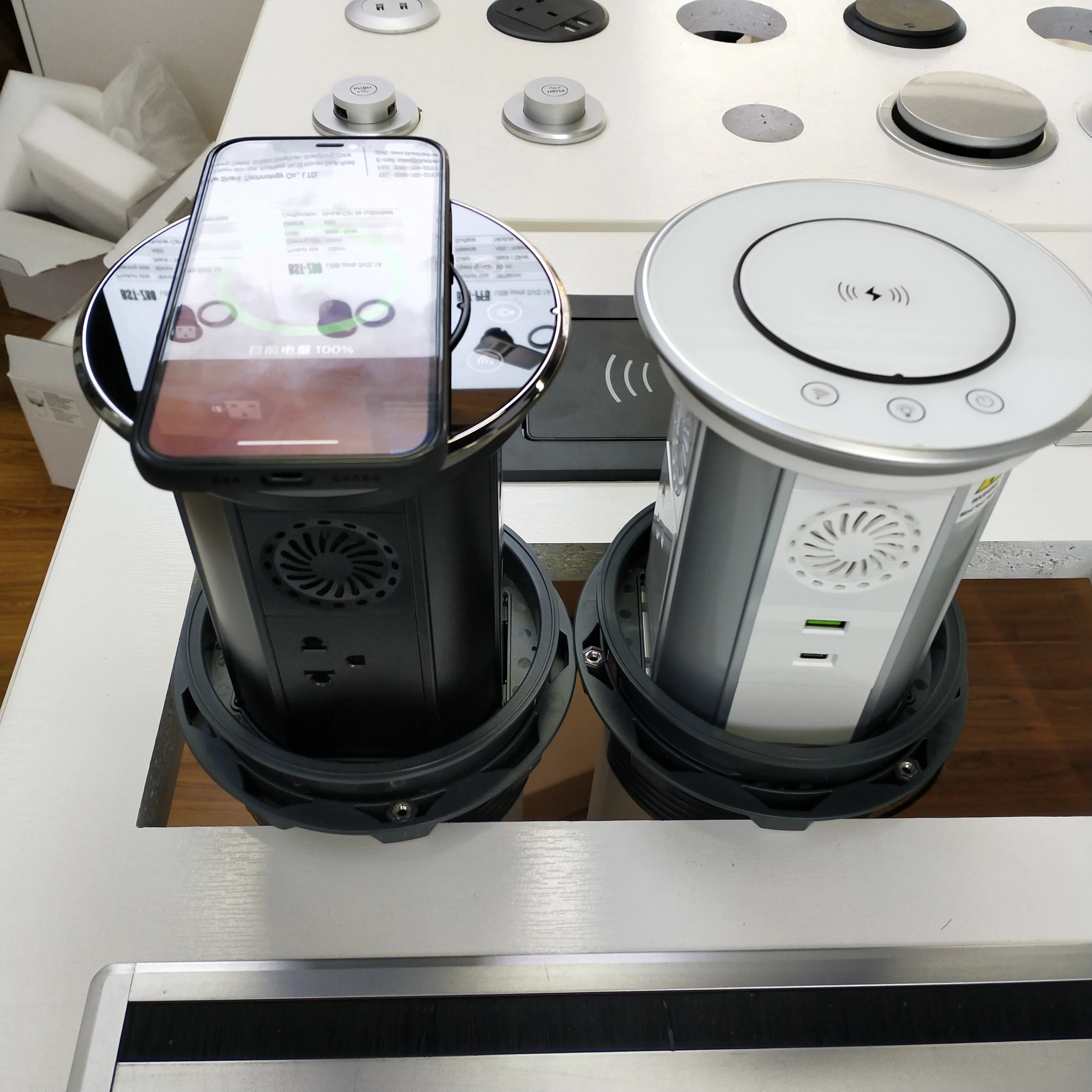 All Black White Glass Top IP65 Waterproof US Standard Wifi Smart Motorized Kitchen Pop up Socket with USB-c LED Light for Home