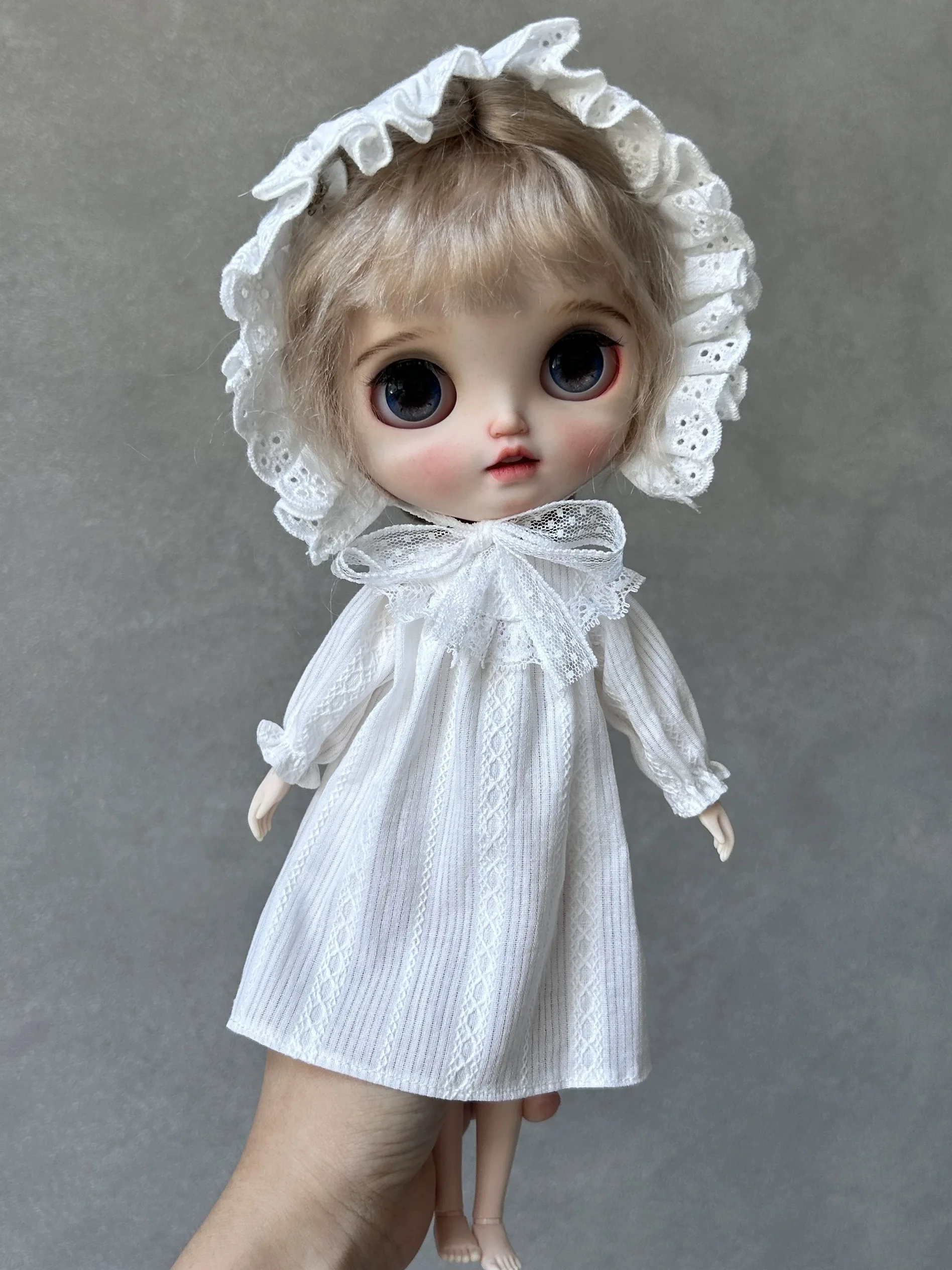 ICY DBS Blyth Doll Clothe Accessories New Long Sleeve Sweet Nightgown + Cute Sleeping Hat For 19 Joints OB24 Azone Doll Dress Up