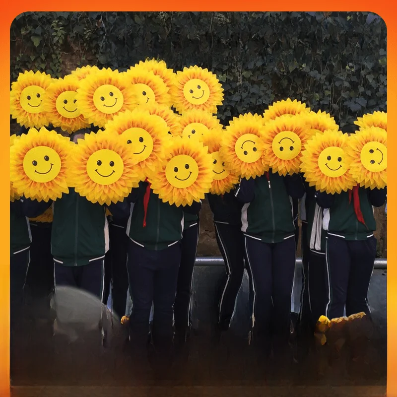 زهرة عباد الشمس الإبداعية للرقص للأطفال الصغار، زهرة محمولة باليد على شكل زهرة الشمس للمناسبات الرياضية