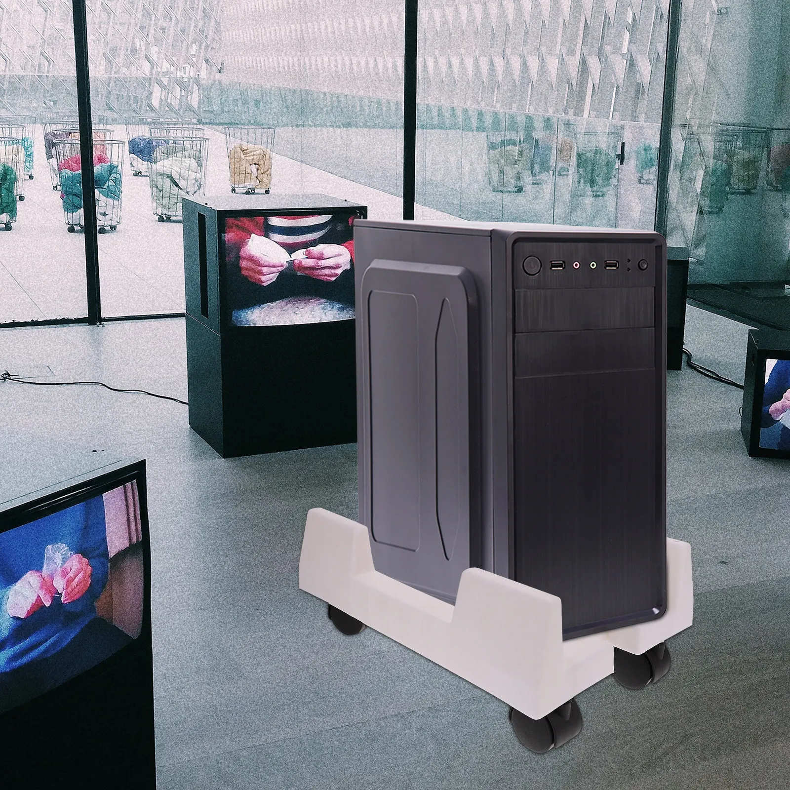 Mobile CPU Stand Heavy Duty Plastic Computer Tower Stand with 4 Casters for Desktop Space Saving CPU Protection and Easy