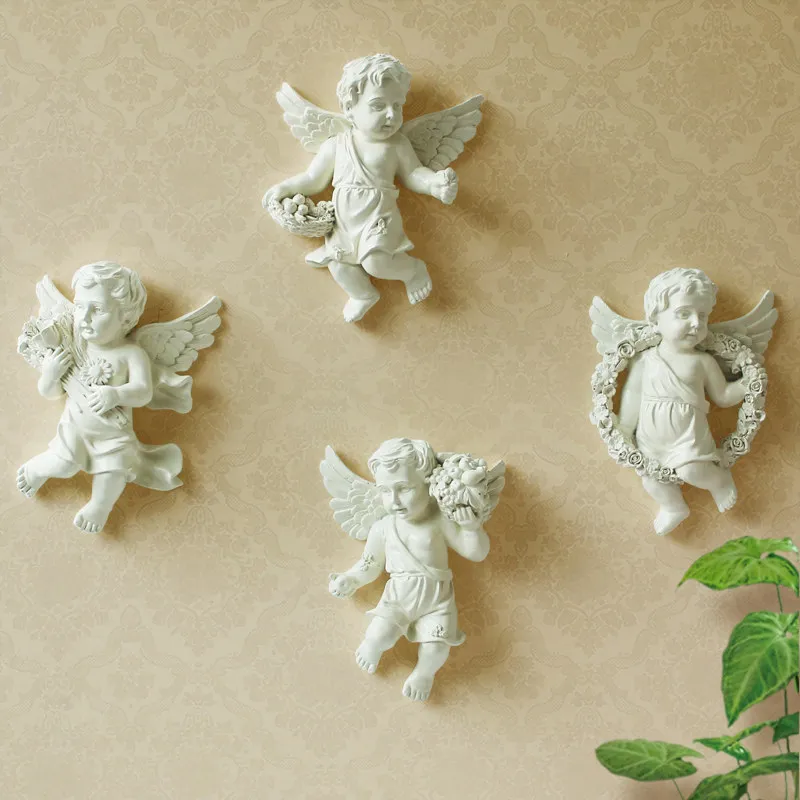 For Resin Cupid Angel Wall Hanging, 3D Relief Sculpture for Living Room, TV Background Wall Art Decor