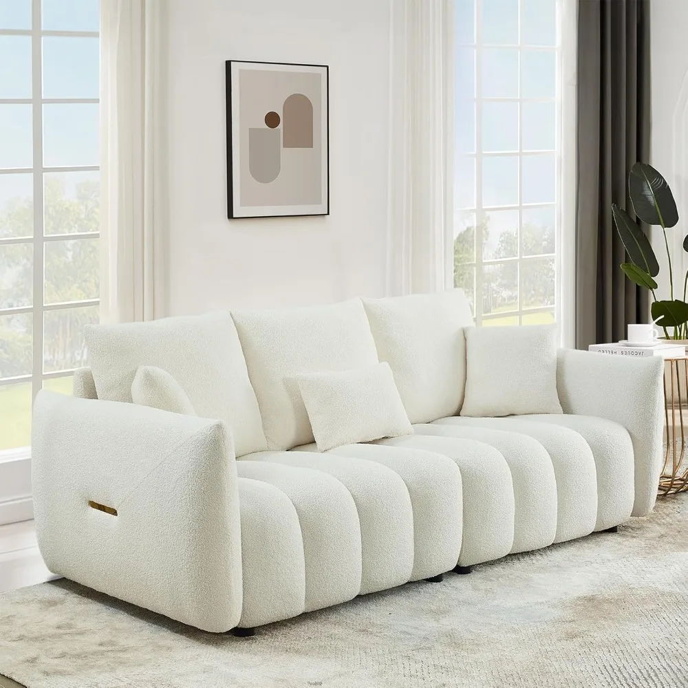 Modern Sofa Couch, Comfy Deep Seat Teddy Cloud Sofa, Upholstered 3-Seater Boucle Couch, Oversized Loveseat for Living Room