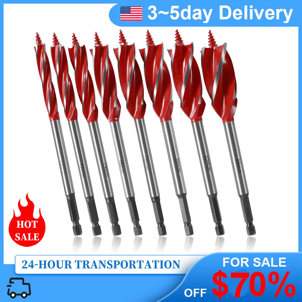 16/32PC Wood Auger Drill Bit Set High-Carbon Steel Self-Tapping Hex Shank Wood Hole Drill Bit Precise Woodworking Deep Drill Bit