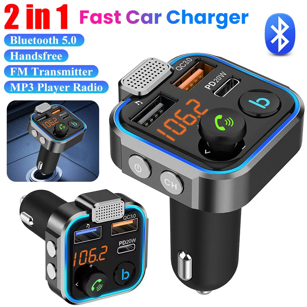 

Fast Charging Car Charger PD 20W QC3.0 Wireless FM Transmitter Bluetooth Audio Handsfree Phone Adapter Car MP3 Player Modulator