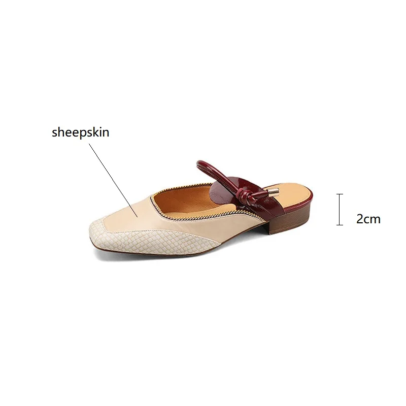 2023 New Summer Slippers Square Toe Summer Shoes Mixed Color Muller Shoes Low Heels Shoes for Women Zapatos De Mujer Handmade