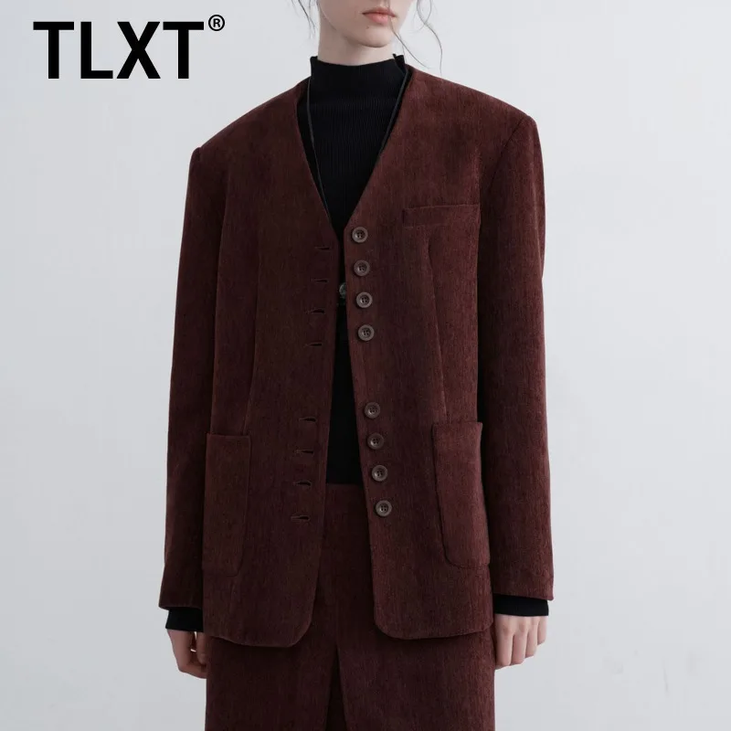 

TLXT Ankela Red Dyed Cotton Jacket Fashionable Shoulder Design For Women's Autumn And Winter New Collection 2025 New XK1085