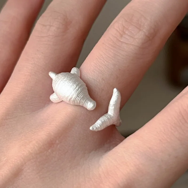 VENTFILLE 925 Sterling Silver Dolphin Ring for Women Texture Sweet Cute Ins Lucky Open Office Jewelry Birthday Gift Dropship