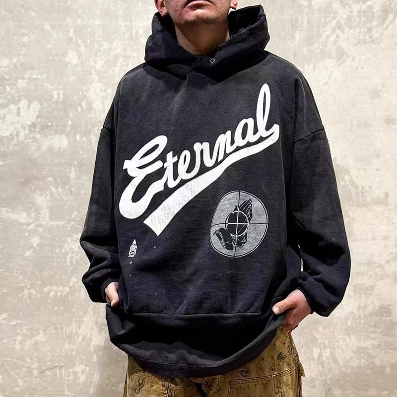 الخريف الشتاء الكلاسيكية الهدف الطباعة سانت هوديي مقنعين الرجال النساء شارع العليا خمر غسلها الأسود التالفة ثقب البلوفرات