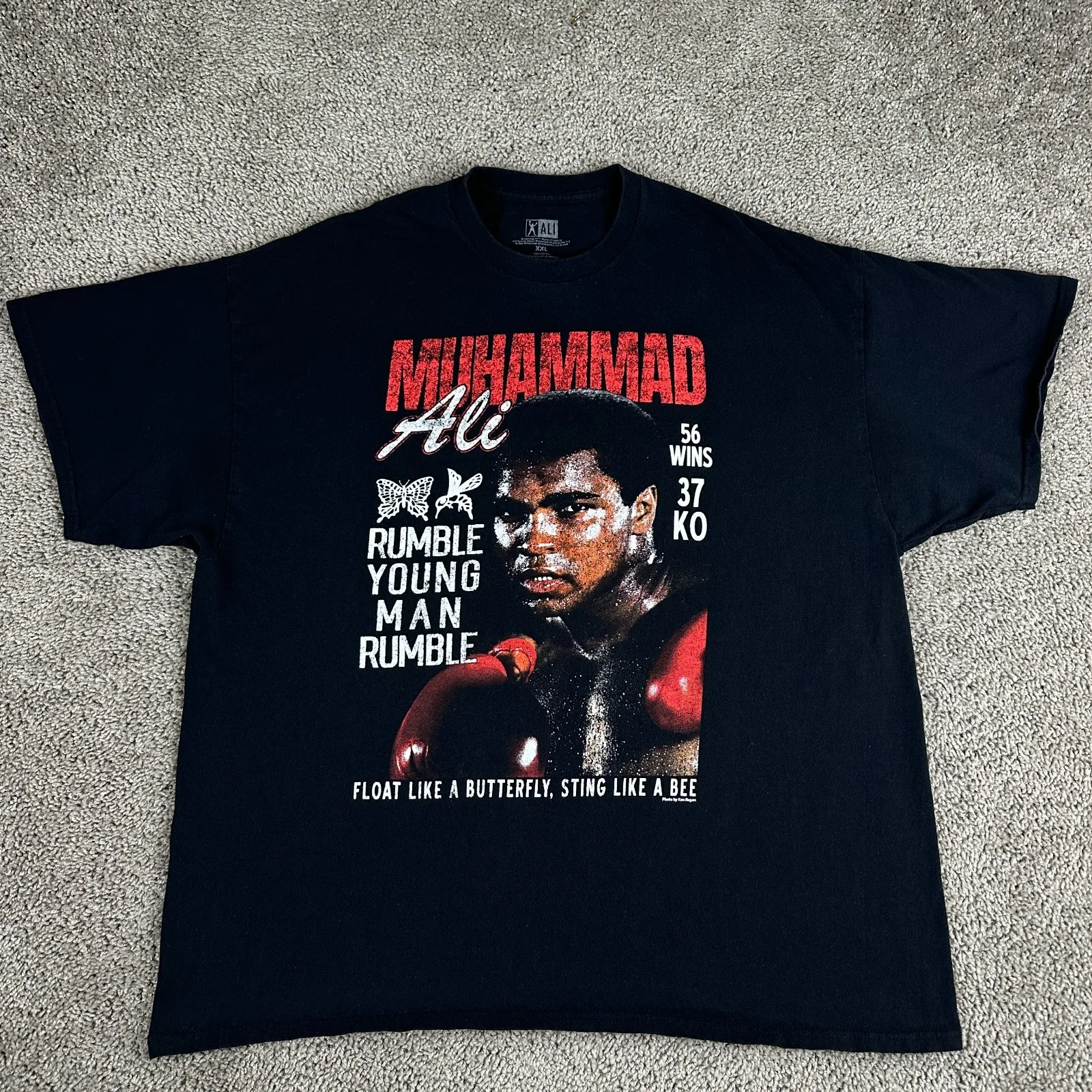 قميص محمد علي للرجال XXL 2XL أسود أحمر تعويم مثل زبدة يطير 56 يفوز 37 KO #2