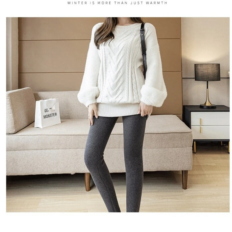 سراويل قطنية من جلد الخراف الأسود للنساء في الشتاء، سراويل سميكة من القطن الخالص، ملابس خارجية عالية الخصر