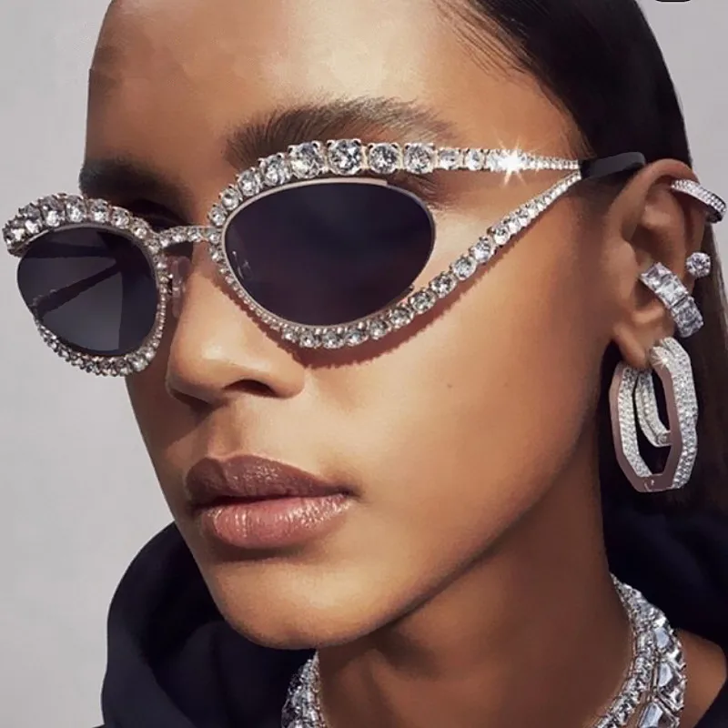 Diamentowe okulary przeciwsłoneczne w wyciętym wklęsłym kształcie, nowe okulary przeciwsłoneczne w stylu ins, modne damskie okulary przeciwsłoneczne, modna fotografia uliczna