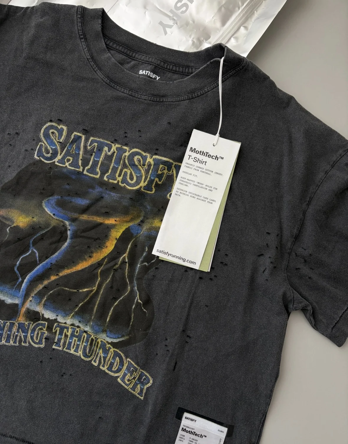 SATISFY 26SS MothTech Running Ripped Short Sleeve T-Shirt