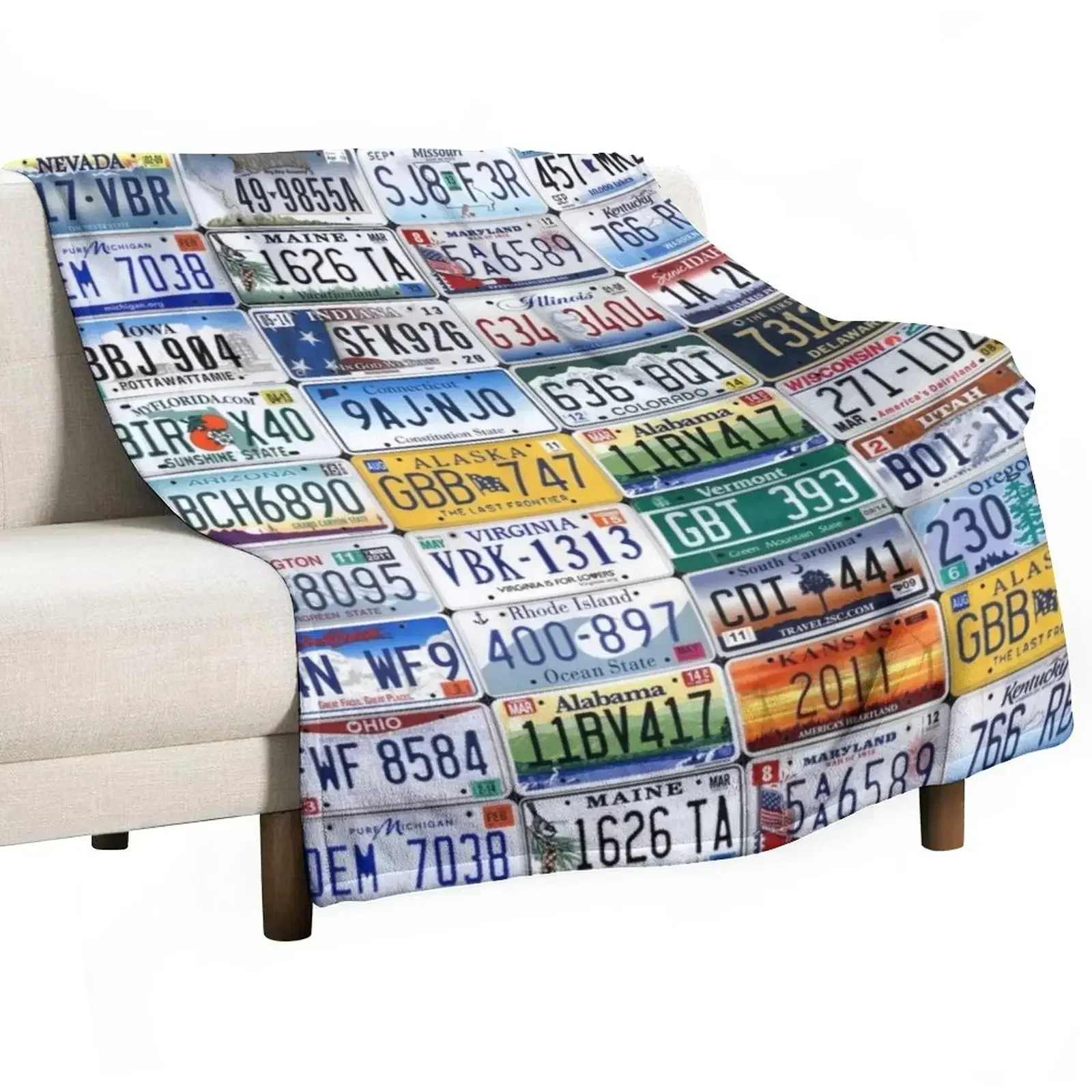 

Collage of All 50 License Plates of USA United States of America Throw Blanket Sofas Heavy blankets ands Blankets