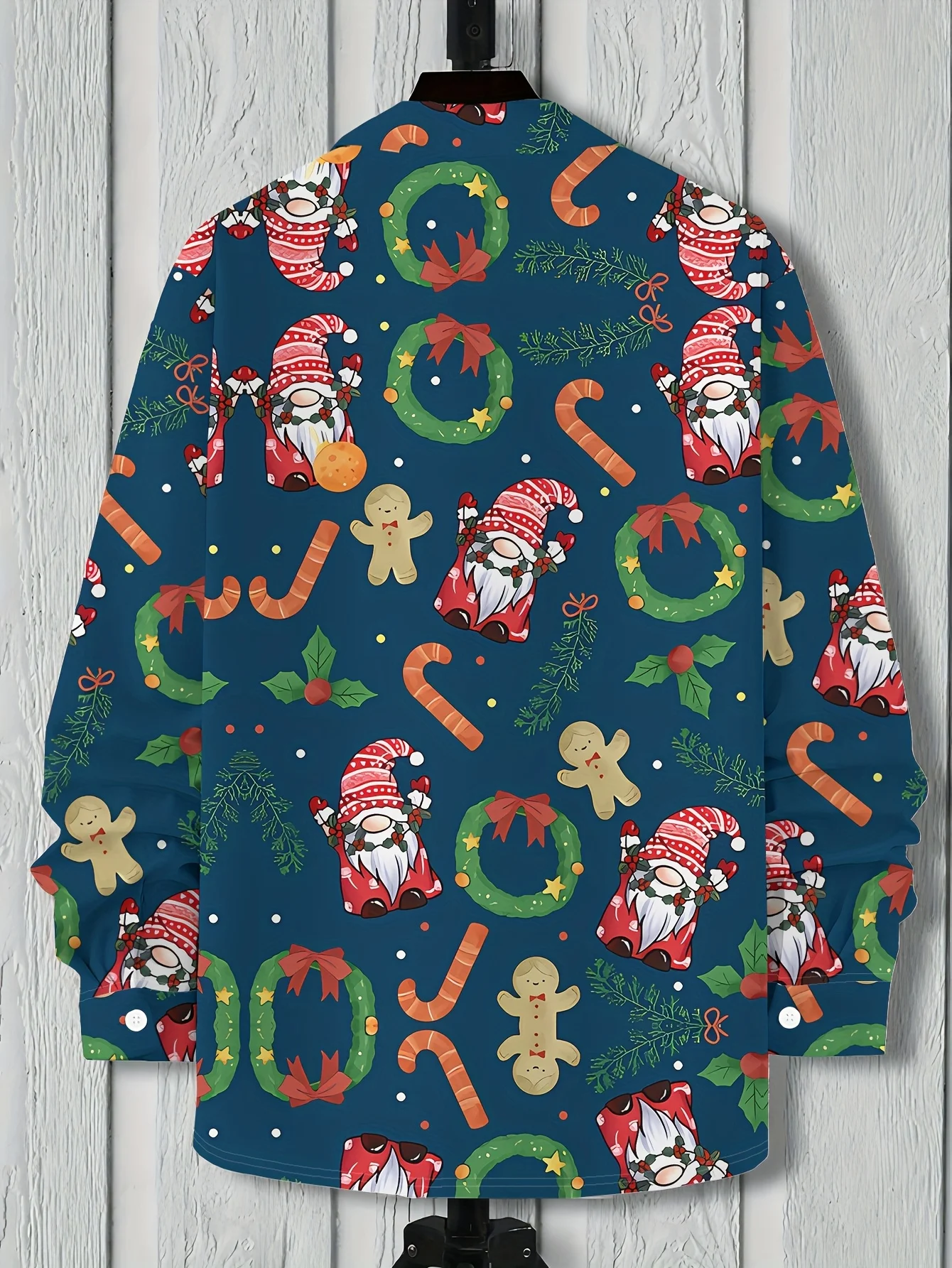 2025 قميص رجالي مطبوع عليه عصا الحلوى والزنجبيل سانتا بالكامل Btn-الجبهة غسالة قابلة للتنفس لقضاء العطلات والزفاف ​ ​