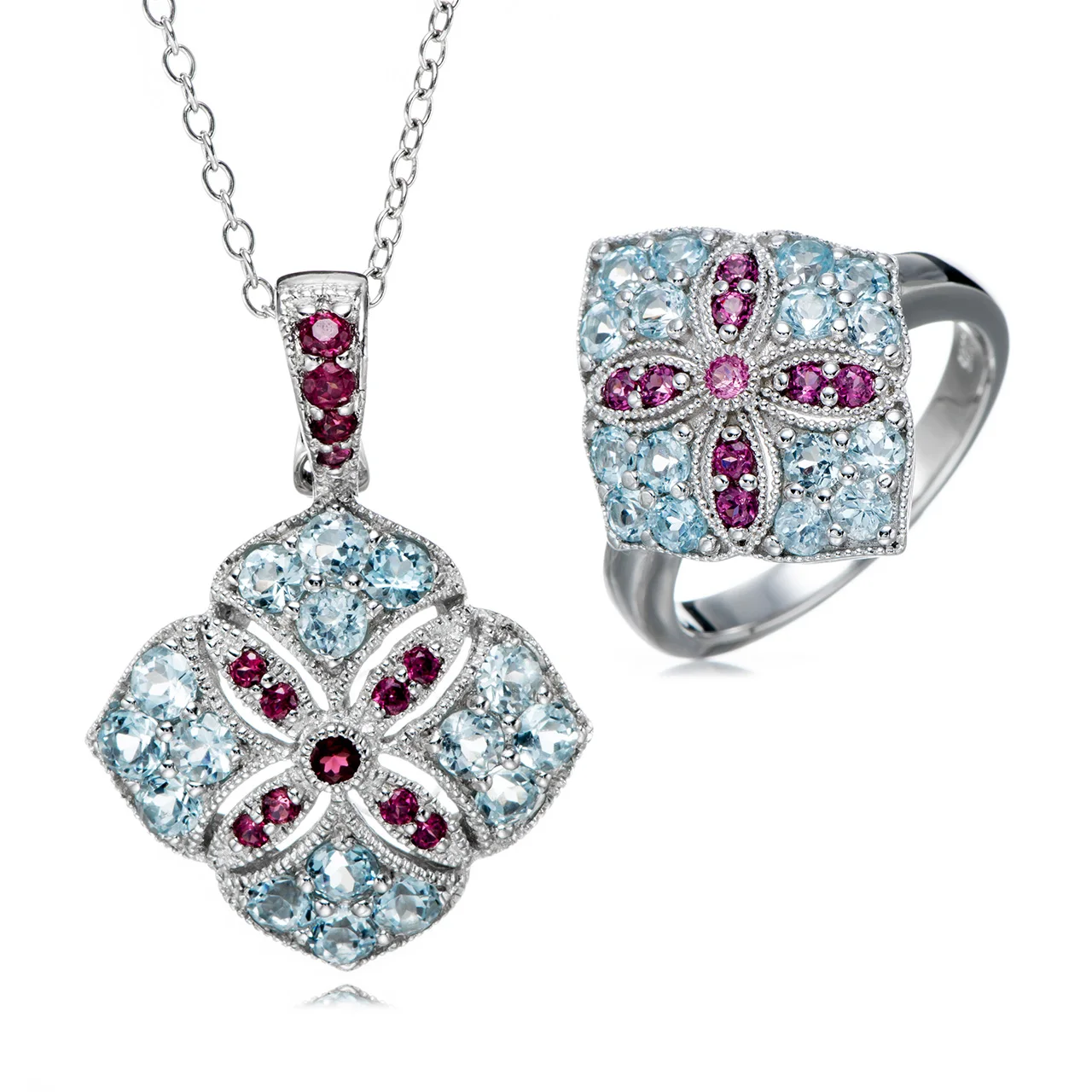 

Multi Tourmaline,Rhodolite,Sky Blue Topaz Rhodium Over Sterling Silver Jewelry Sets