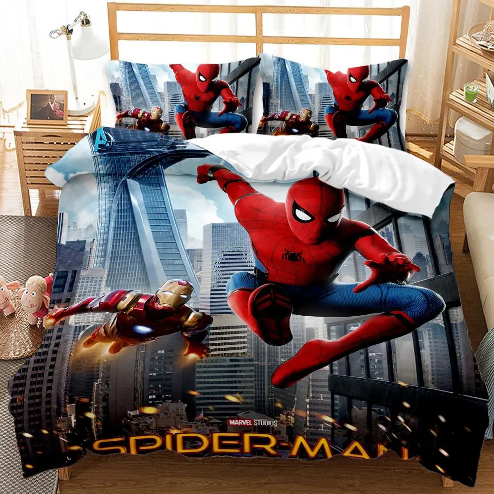 Disney Marvel Cartoon Spiderman Quilt Duvet Cover Sets Bedding Set Childrens Boy Christmas Birthday Gift Dropshipping