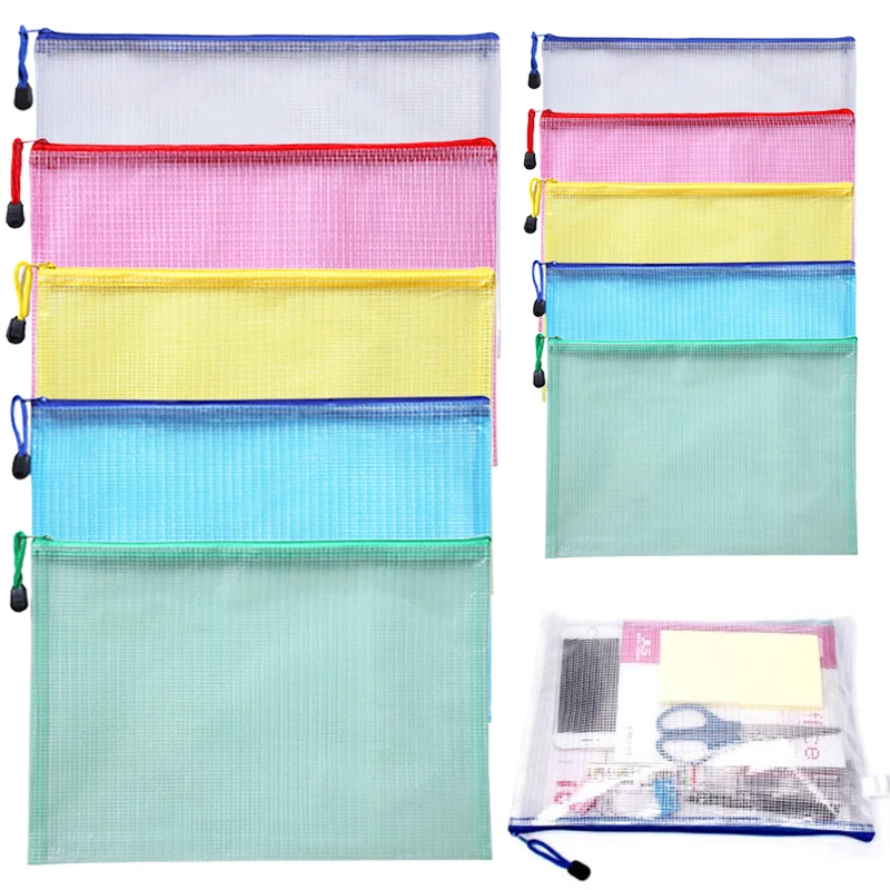 

5/10/20pcs Grid Zipper Bags A4/A5 Folder Waterproof Office and Educational Supplies Document File Stationery Storage Bag TMZ