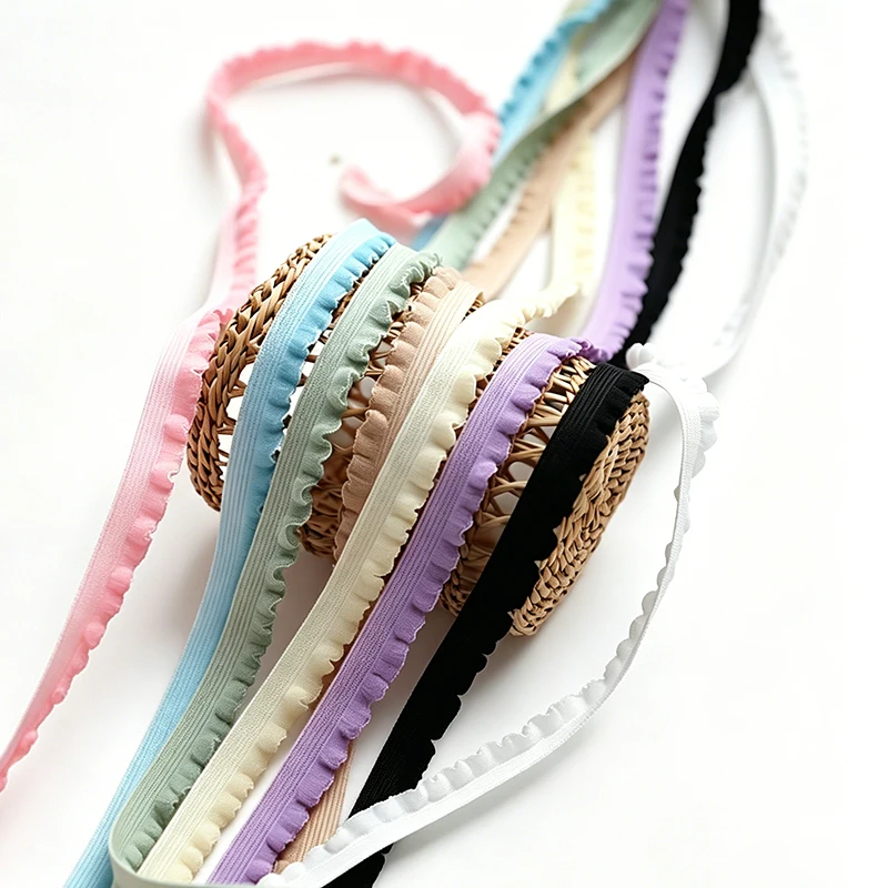 1 Meter Elastisches Stretch-Spitzenband, Plissee-Besatz, Dekoratives Nähzubehör für Kleidungsstücke, 1 cm breit – Detail 6
