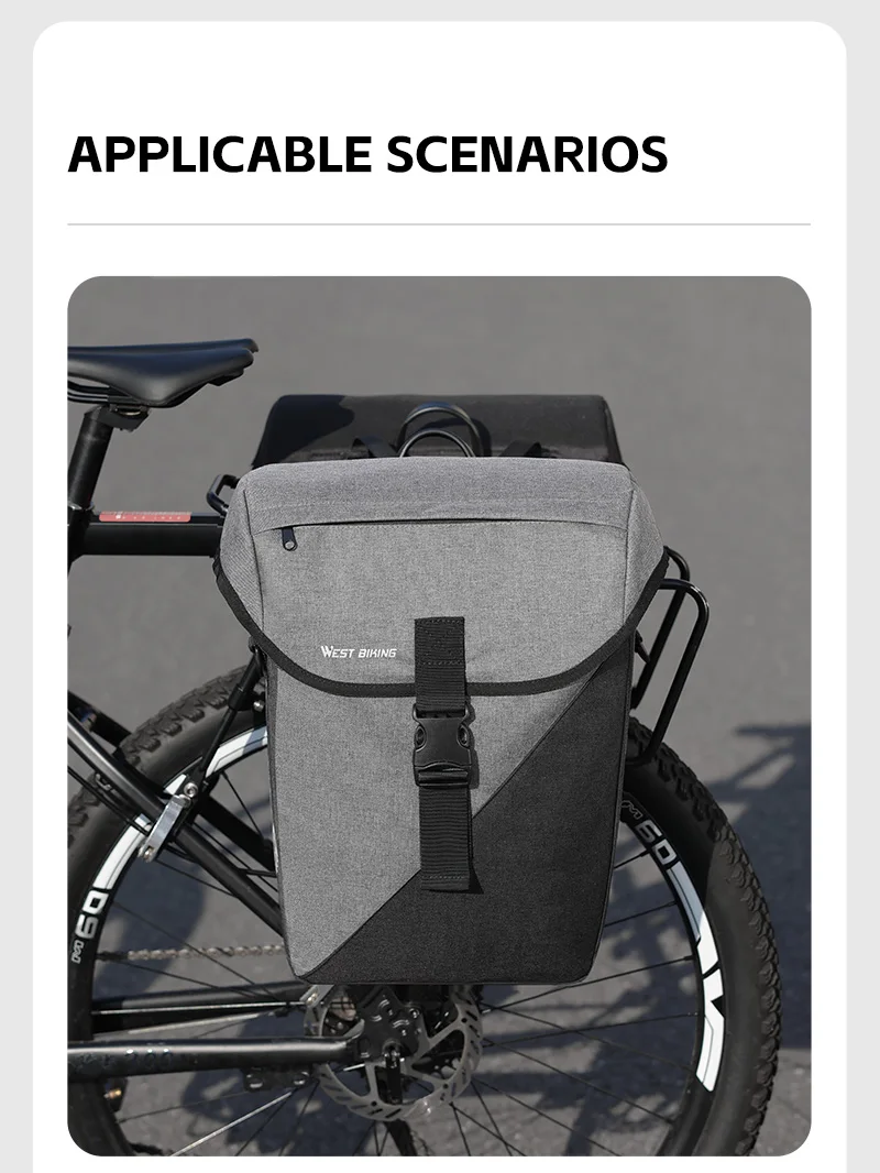 WEST BIKING 16L Wasserdichte Fahrrad-Gepäckträgertasche Große Kapazität Fahrrad-Gepäckträger-Tasche mit Schnellverschluss-Clips für Rennräder – Detail 14