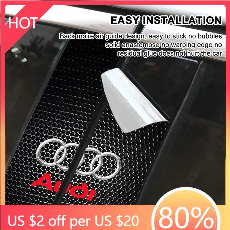 

2025 Горячая центральная стойка B-Pillar, наклейки из ПЭТ, эмблемы, наклейки, автомобильные аксессуары для Audi C7 C6 C5 B5 B6 B7 B8 B9 D3 Q3 Q5 Q7 TT A1 A3