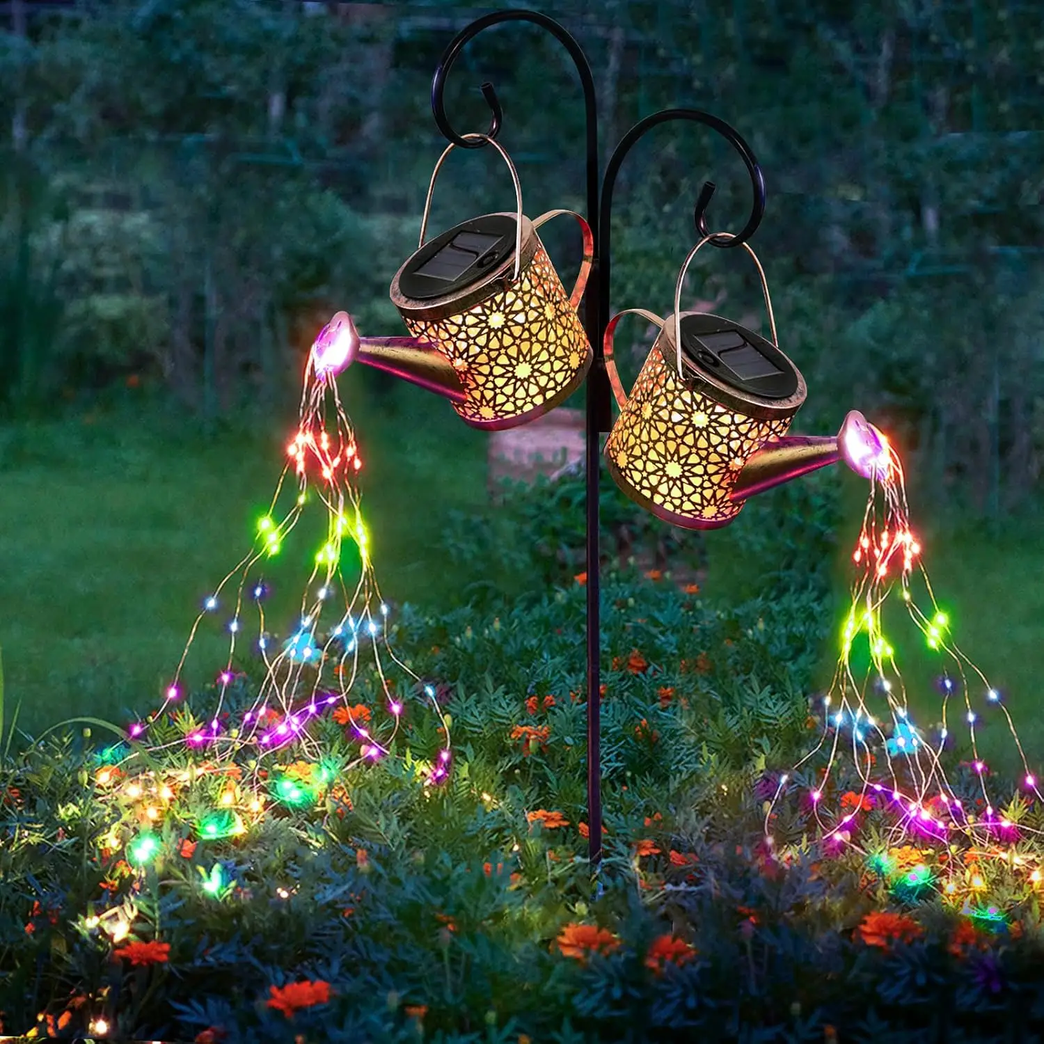 

Солнечные фонари для улицы, 2-упаковка металлической лейки, водонепроницаемые фонари для сада, патио, красочные подвесные наружные фонари для