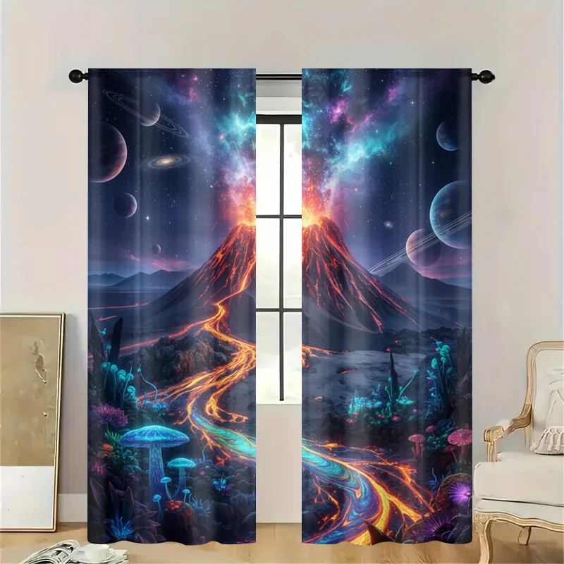 Ultra Aesthetic Cosmic Galaxy Nebula Curtain Window Panel SciFi Space Decor for Modern Living Room Bedroom Bathroom Curtain Drap