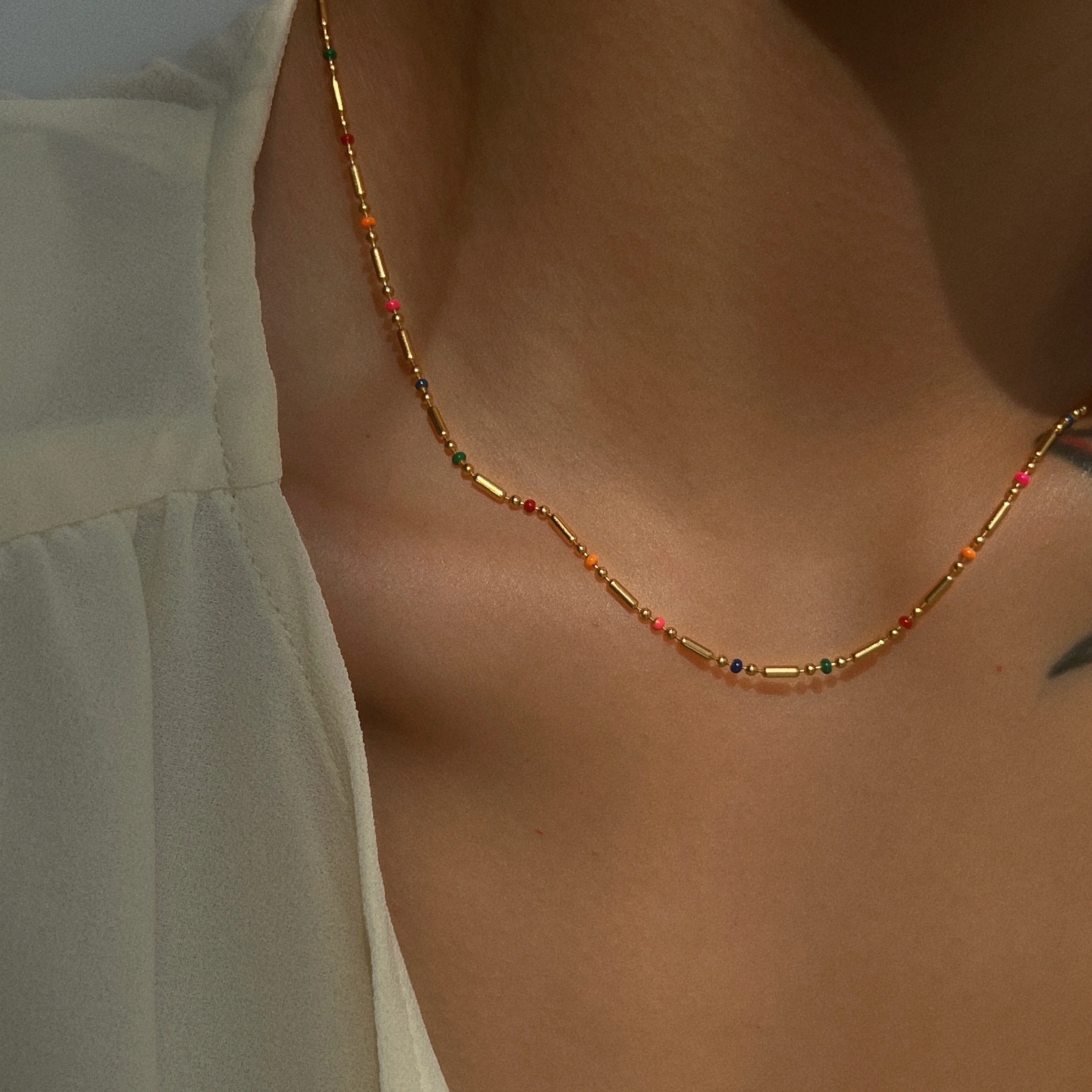 

DASEIN Colorful Y2K Bead Chain Necklace 18k Gold Plated Tarnish Free Stainless Steel Accessories Daily Jewelry for Women