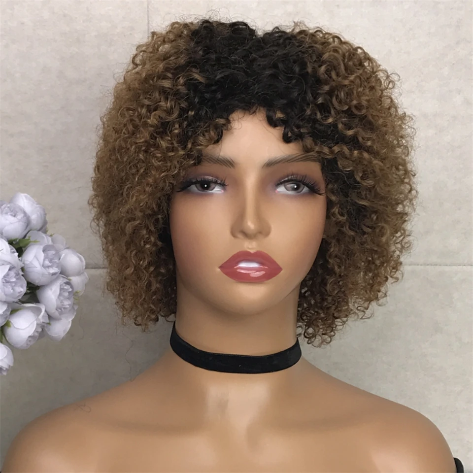 MISS ROLA ผม Peruvian Jerry Curly วิกผมผมมนุษย์คุณภาพสูงทั้งเครื่องทําวิกผม Fringes Remy
