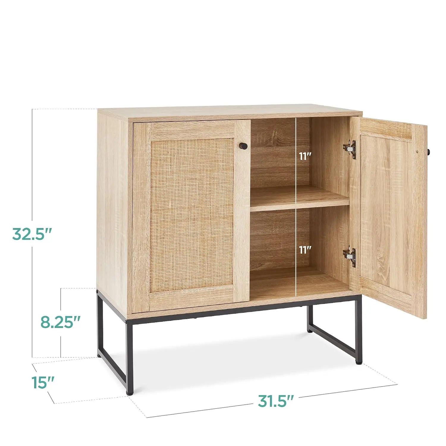 2-Door Rattan Storage Cabinet, Multifunctional Sideboard Buffet for Living Room Hallway Kitchen w/Non-Scratch Pads, Customized